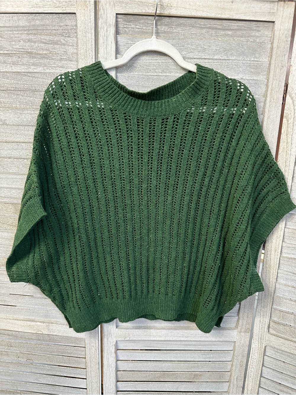 eesome Dark Green Open-Knit Crewneck Sweater